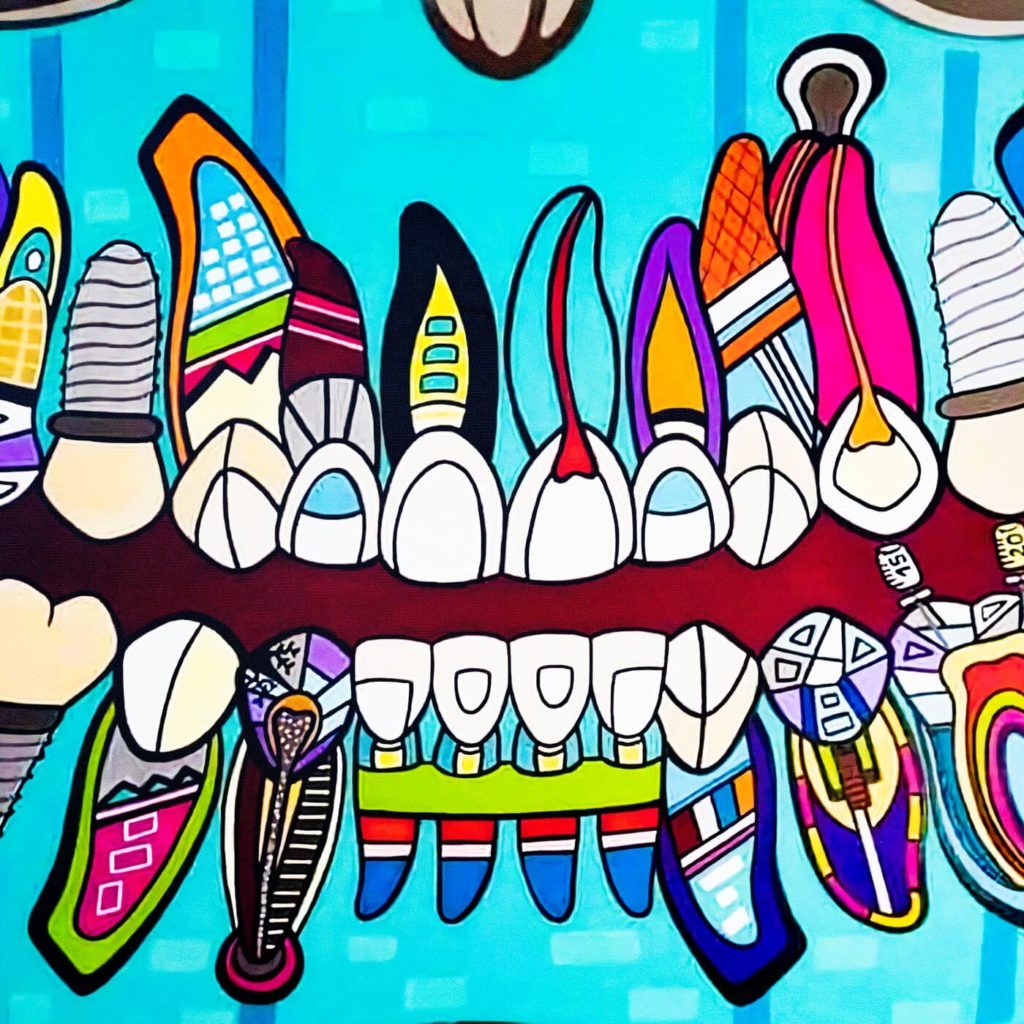 Rajzolt, bohókás stílusú fogsor illusztráció